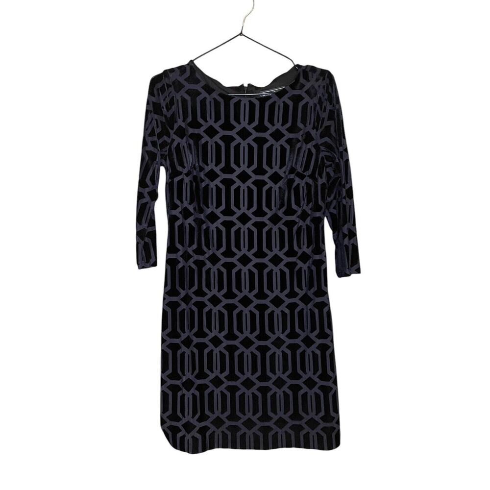 Jessica Howard Burnout Black Velvet Mini Dress 4P 3/4 Sleeve Bodycon Witchy Glam